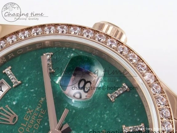 Good Copy Rolex Watches Edition RG on TWSF 36 Diamonds Diamonds Date Bezel Day SmartChoice Green 1608 Best Dial Roman RG A Bracelet 0114